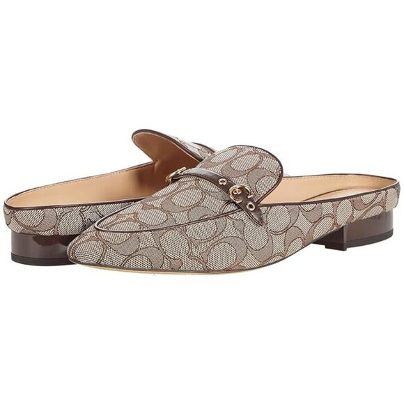 Coach Irene Jacquard Mules in Oak Maple Signature Backless Slipper Shoe Size 11